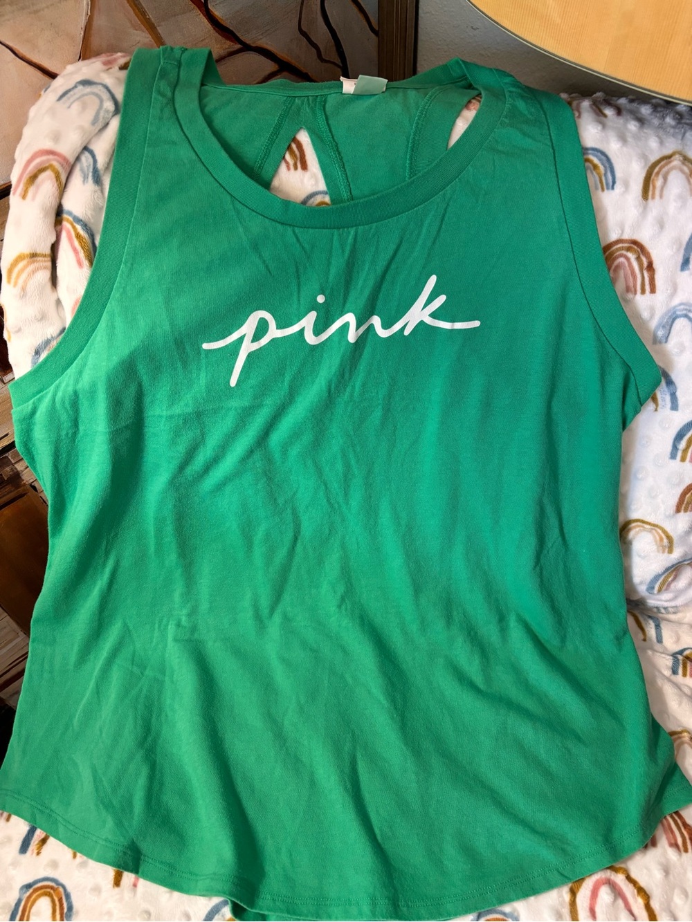 PINK Victoria's Secret Emerald Green Logo Tank XL
